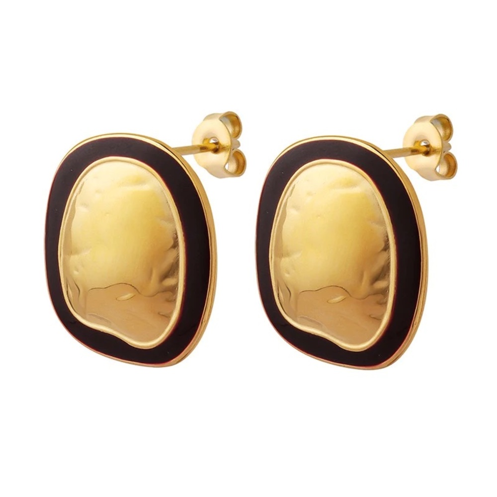24K Gold Statement Earrings*Bold Earrings*Enamel earring*Waterproof*Tarnish Free - Picture 2 of 2